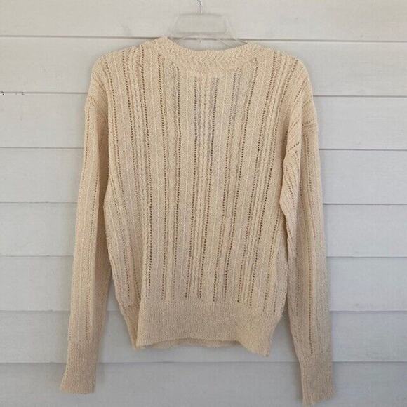 Revolve ASTR the Label NEW Antiqued Cream Cross Knit Open Weave V-Neck Sweater M - Picture 5 of 13